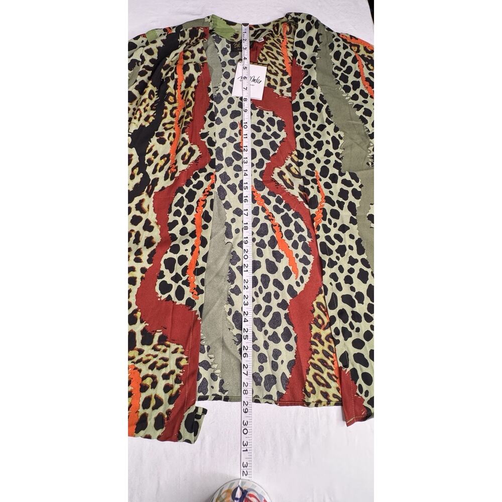Bob Mackie XL Kimono Open Green Multi Animal Print 3/4 Sleeves 100% Polyester - Picture 9 of 9